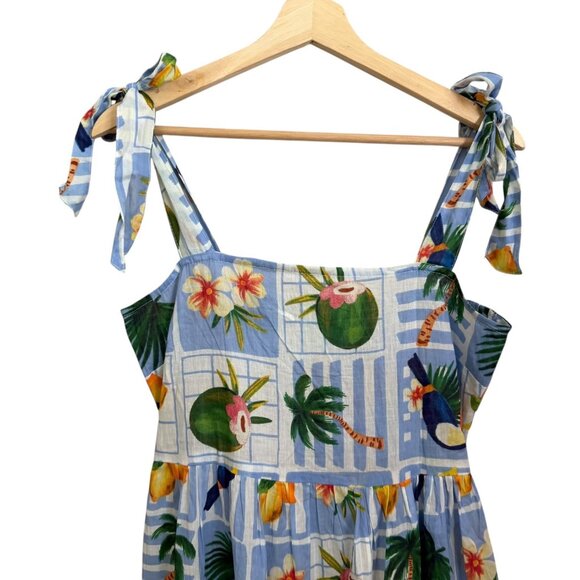 True Destinations Tropical Novelty Print Maxi Dress Blue L Vacation Swim Coverup - Picture 9 of 10